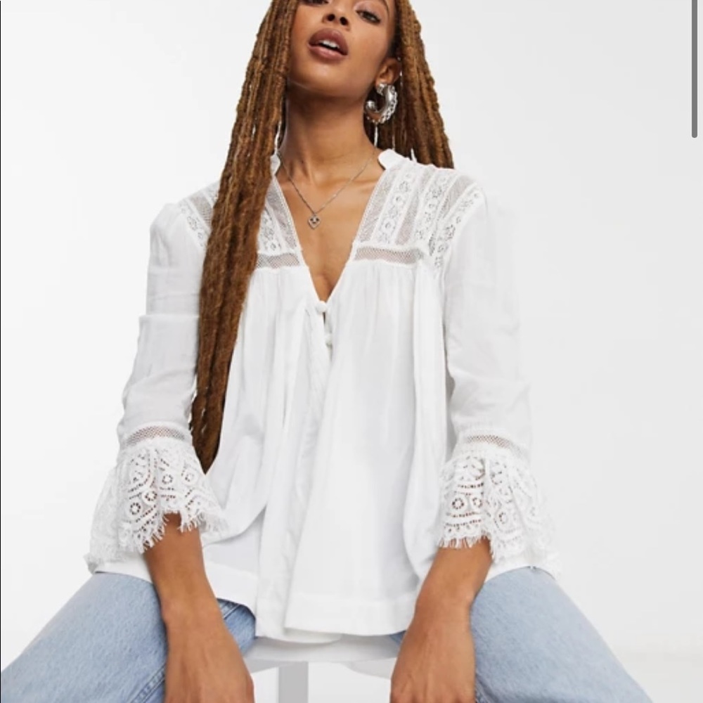 Free People Button-Down Embroidered Blouse White S